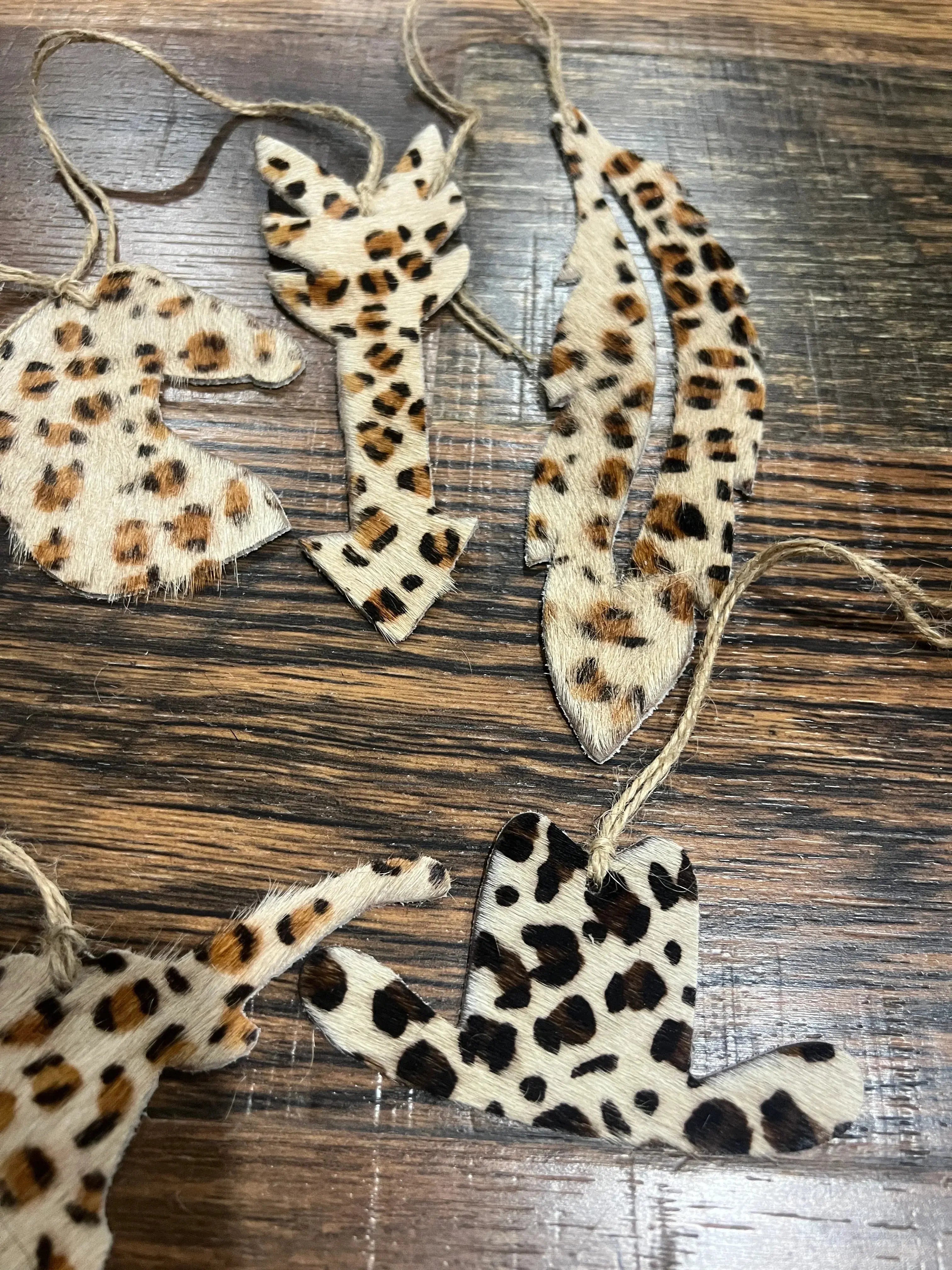 CHEETAH Leather Cowhide Christmas Ornament - Sold Individually