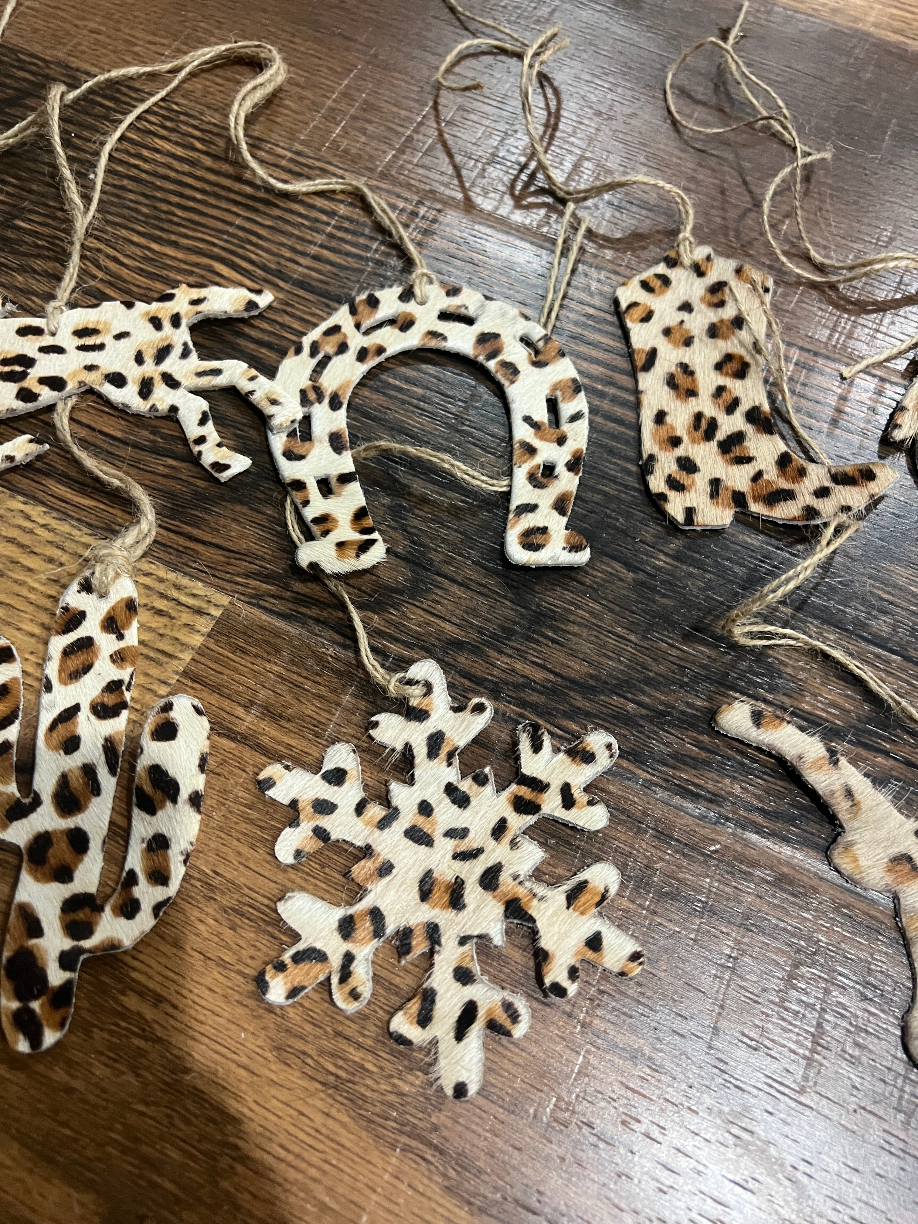 CHEETAH Leather Cowhide Christmas Ornament - Sold Individually