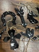 SILVER/BLACK ACID WASH Leather Cowhide Christmas Ornaments