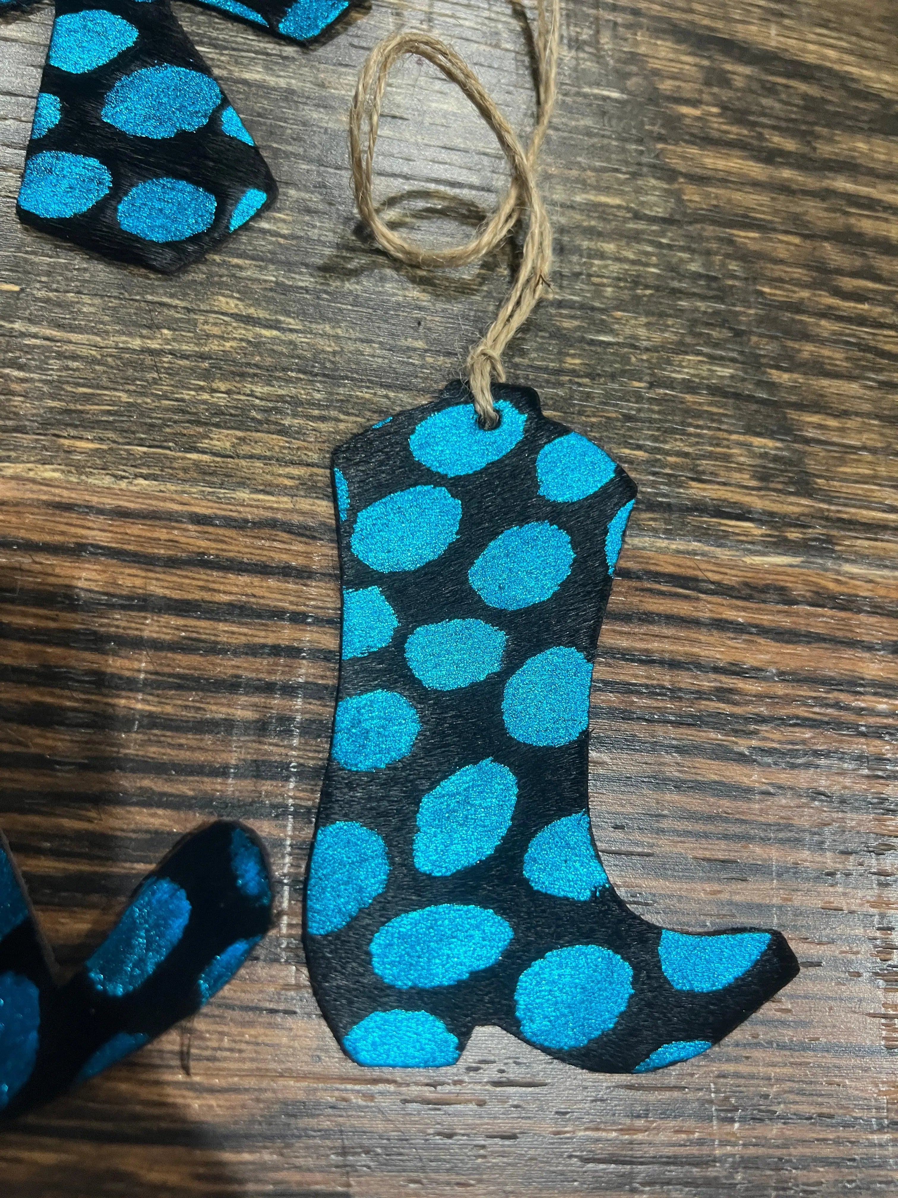 BLUE SPOTTED Leather Cowhide Christmas Ornament - Sold Individually