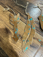 TEAL/BROWN ACID WASH Leather Cowhide Christmas Ornament - Sold Individually