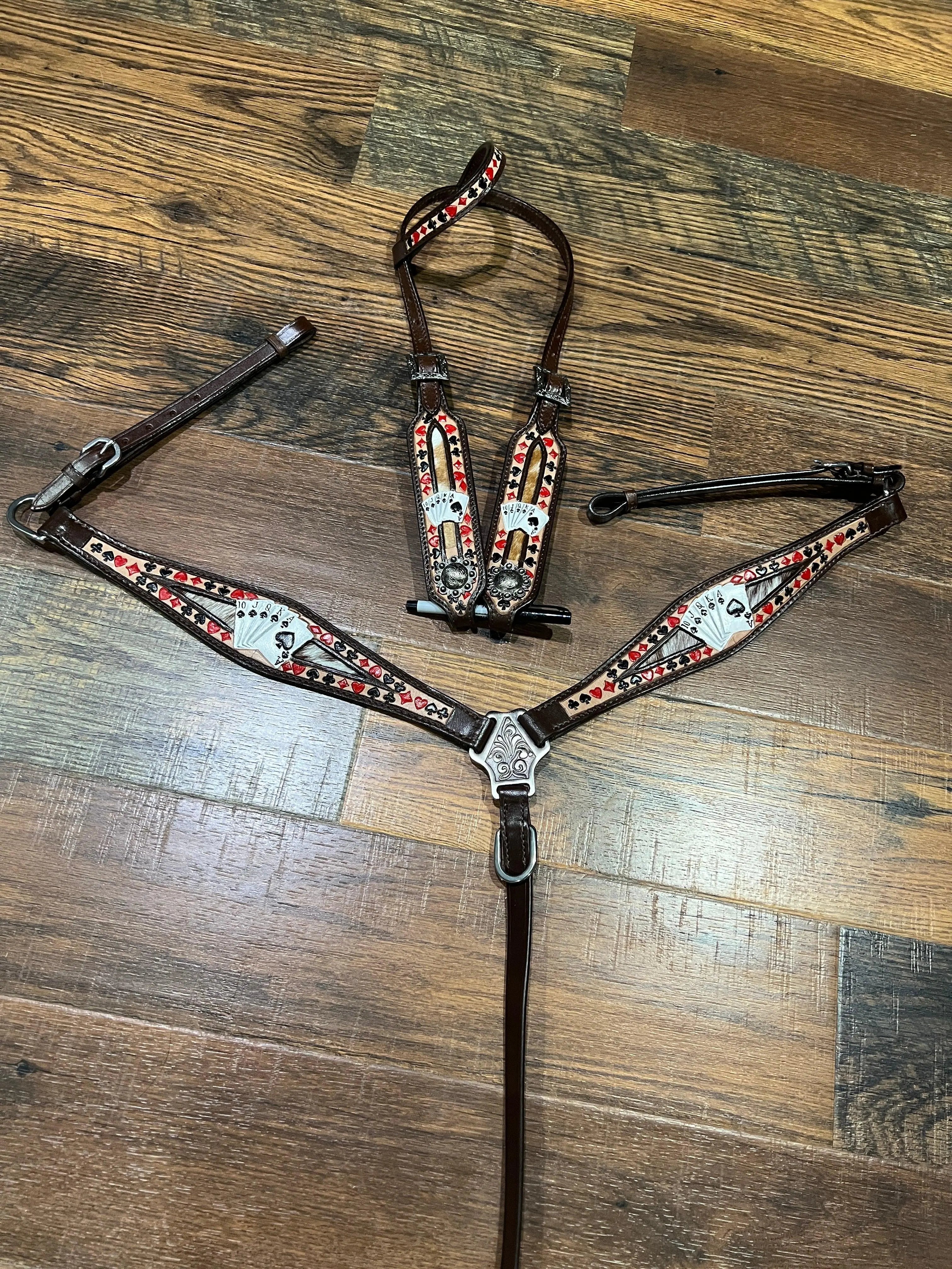 'Royal Flush' One Ear Headstall and Breast Collar Set Horse Tack