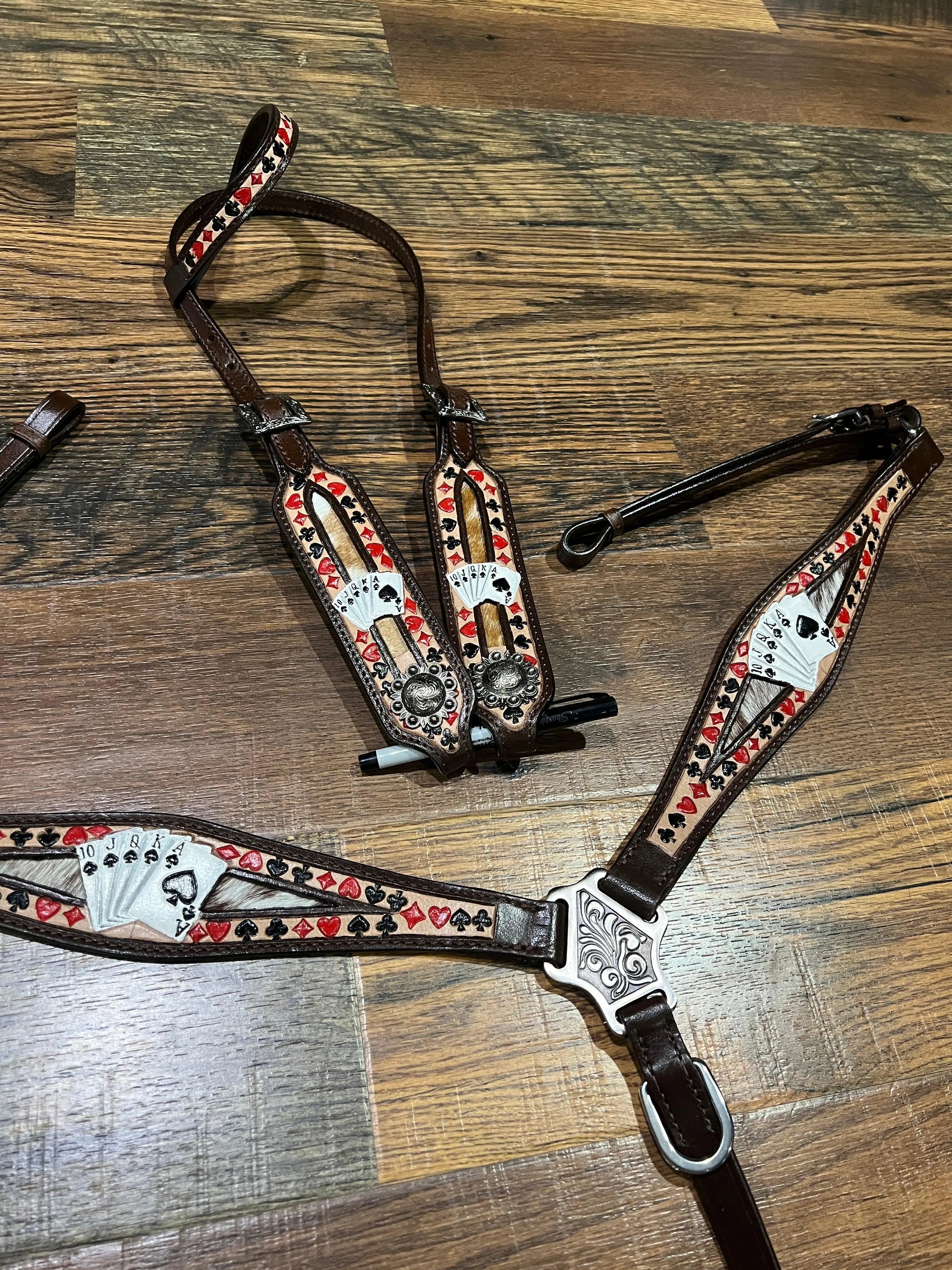 'Royal Flush' One Ear Headstall and Breast Collar Set Horse Tack