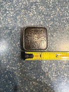 Silver engraved square concho with screw