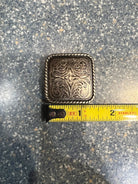 Silver engraved square concho with screw