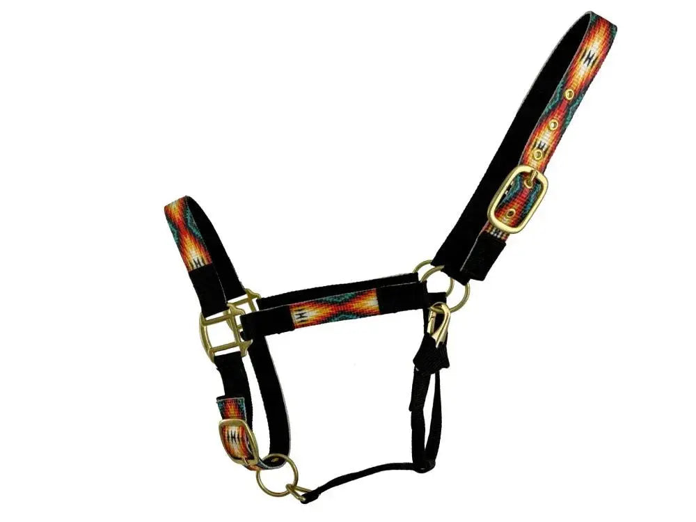 2ply nylon horse halter with southwest geometric overlay