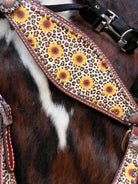 Sunflower cheetah print brown leather horse halter with silver conchos
