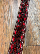 Leather Tooled Dog Collar with Red Buckstitching Dog