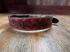 Leather Tooled Dog Collar with Red Buckstitching Dog