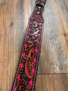 Leather Tooled Dog Collar with Pink Buckstitching Dog