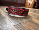 Leather Tooled Dog Collar with Pink Buckstitching Dog