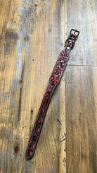 Leather Tooled Dog Collar with Pink Buckstitching Dog