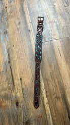 Leather Tooled Dog Collar with Teal Buckstitching Dog
