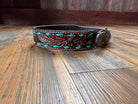 Leather Tooled Dog Collar with Teal Buckstitching Dog