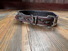 Leather Tooled Dog Collar with Teal Buckstitching Dog