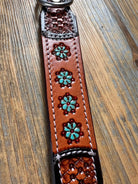 Leather Handpainted Tooled Squash Blossom Dog Collar Dog