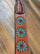 Leather Handpainted Tooled Squash Blossom Dog Collar Dog