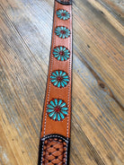 Leather Handpainted Tooled Squash Blossom Dog Collar Dog