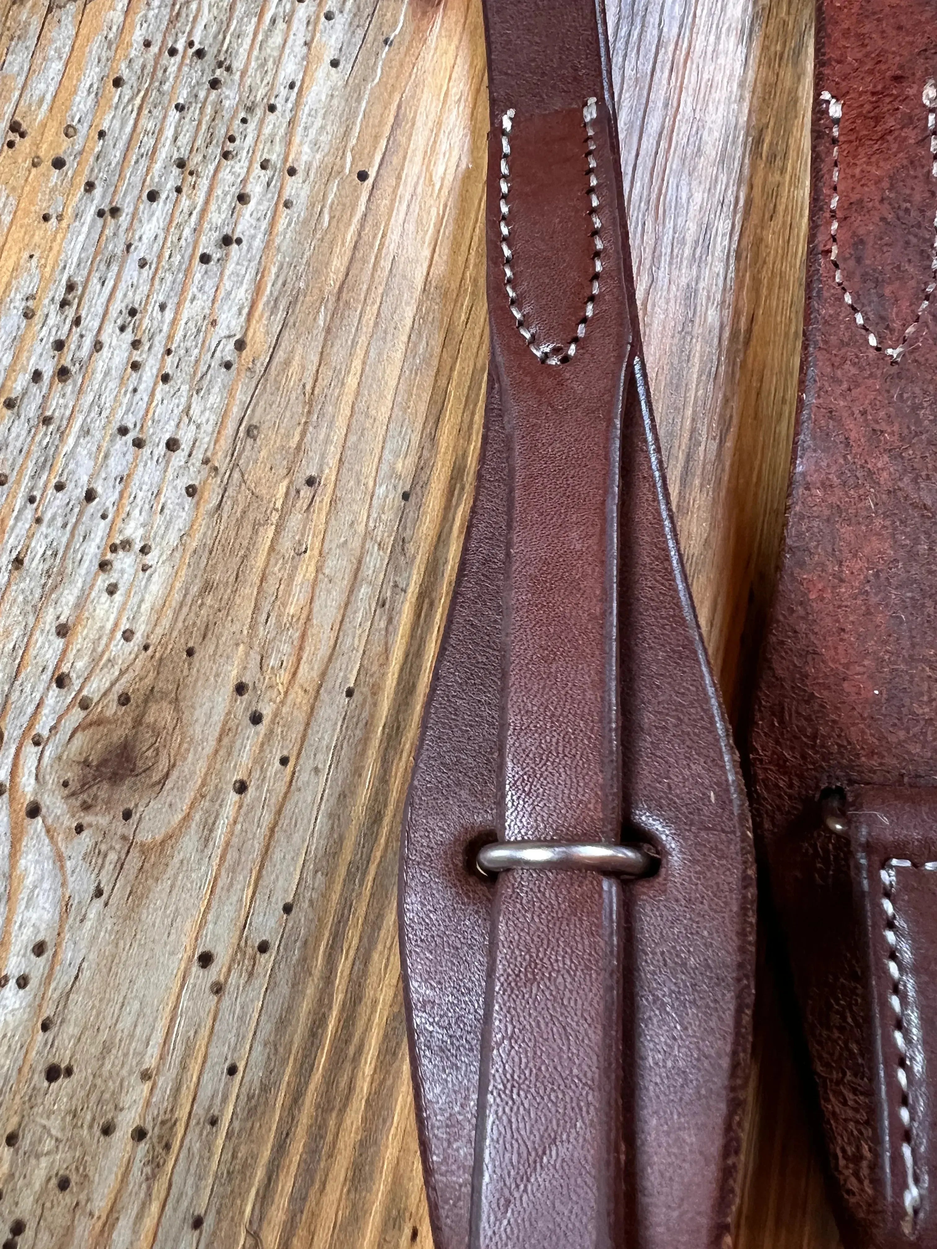 Oiled leather one ear headstall with quick change bit loops Horse
