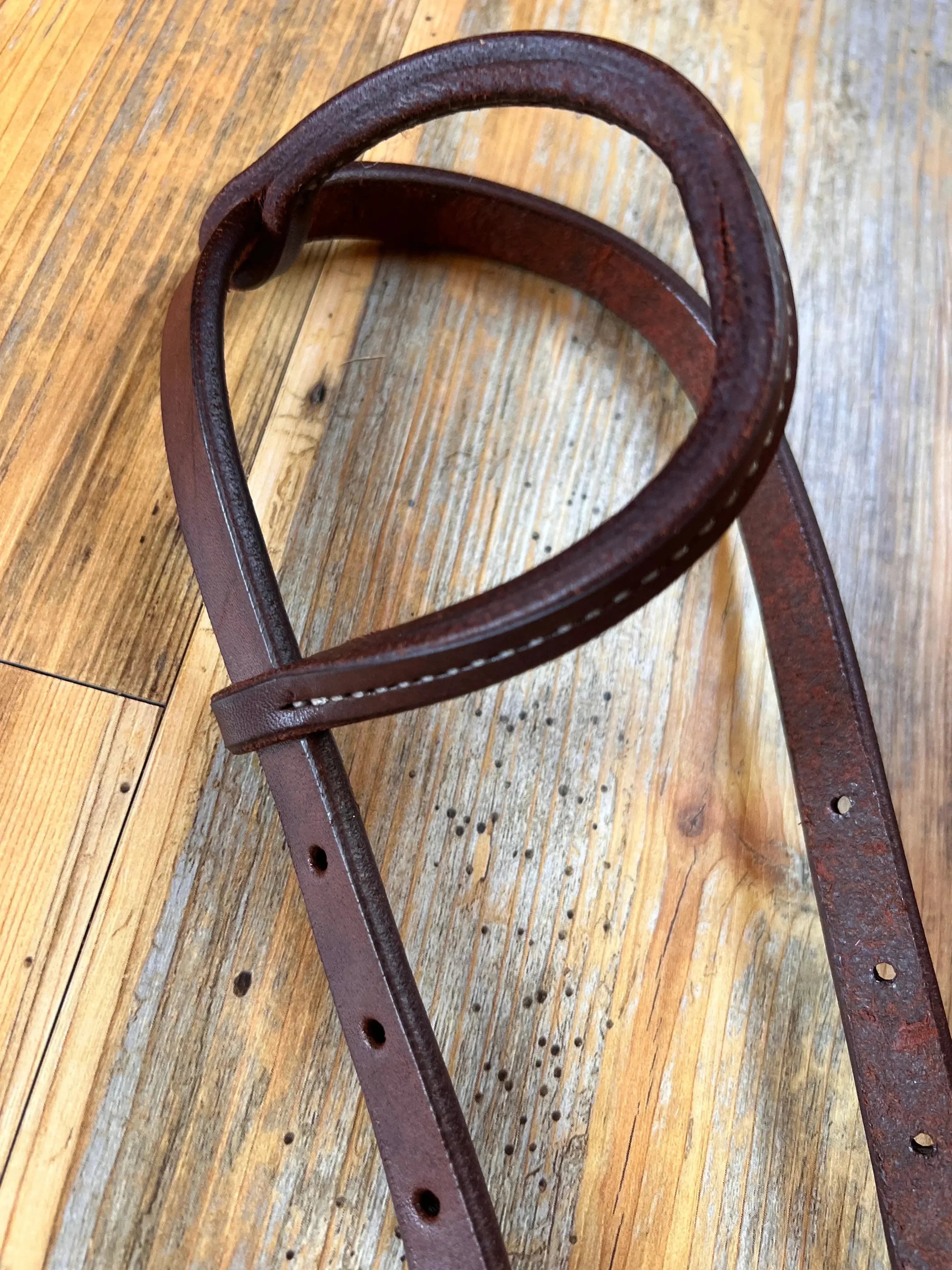 Oiled leather one ear headstall with quick change bit loops Horse