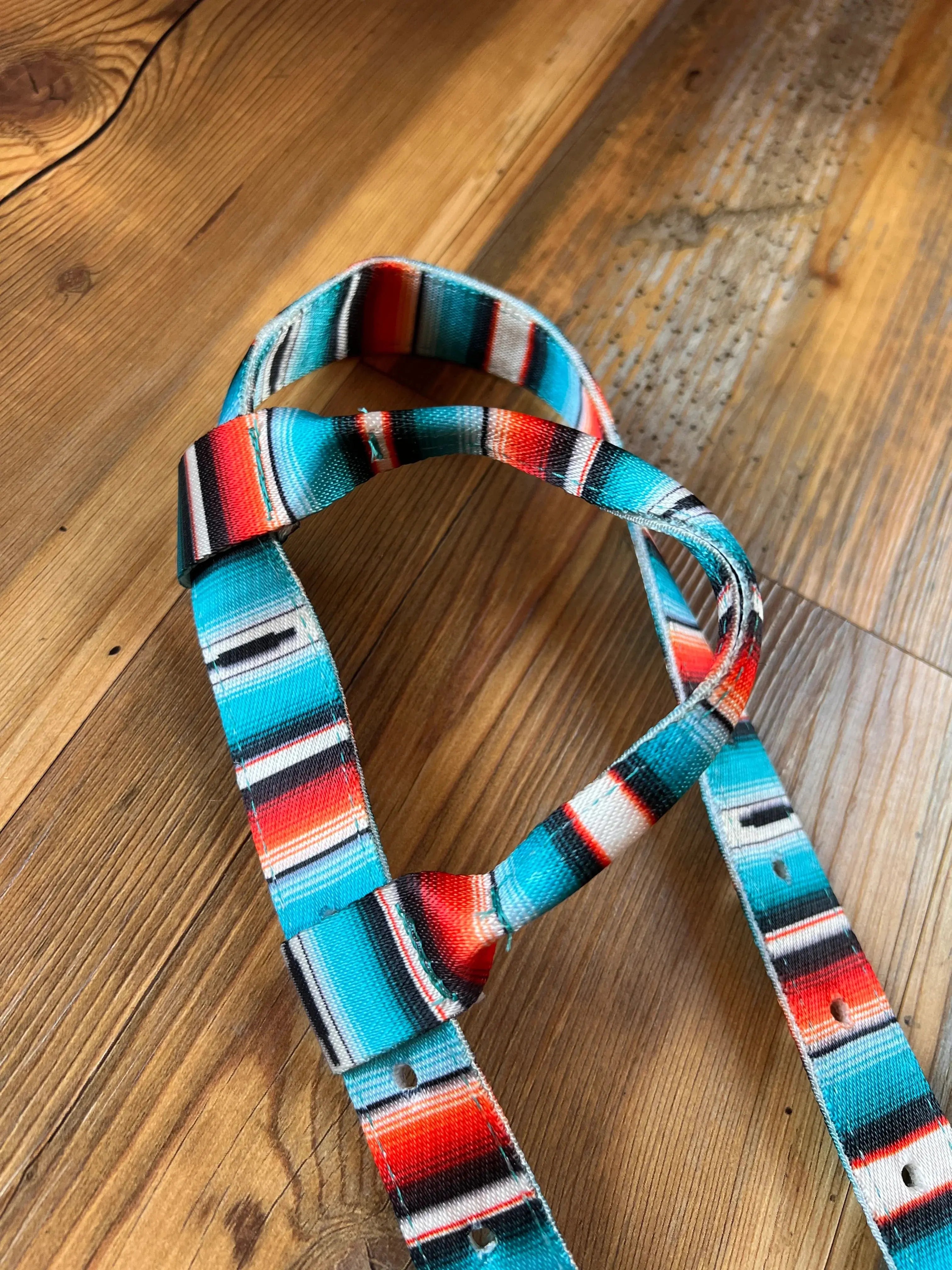 Teal Serape Nylon One Ear Headstall with Snaps