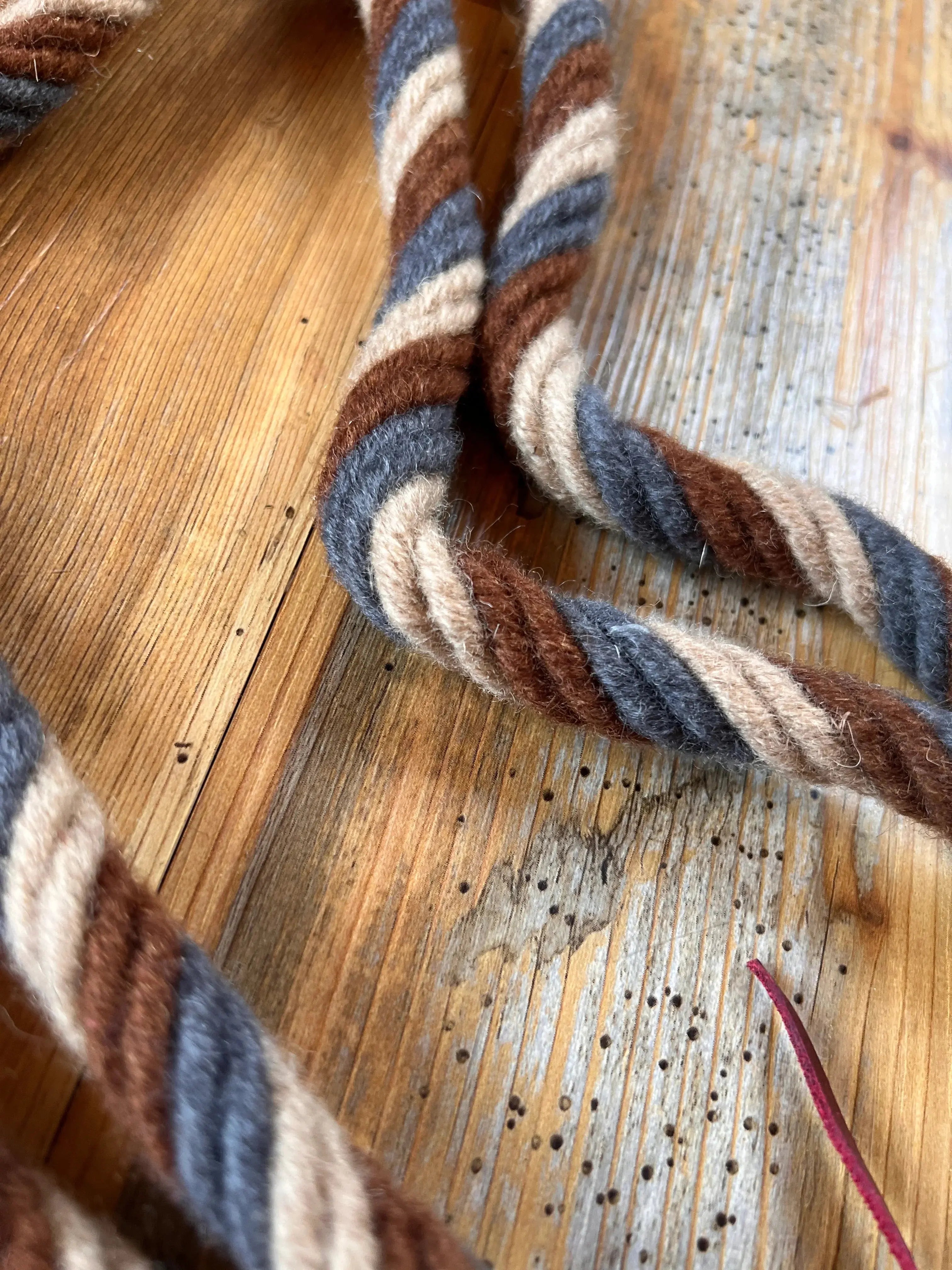 Dust & Denim Mohair Contest Reins - thick twisted striped rope, 8 ft