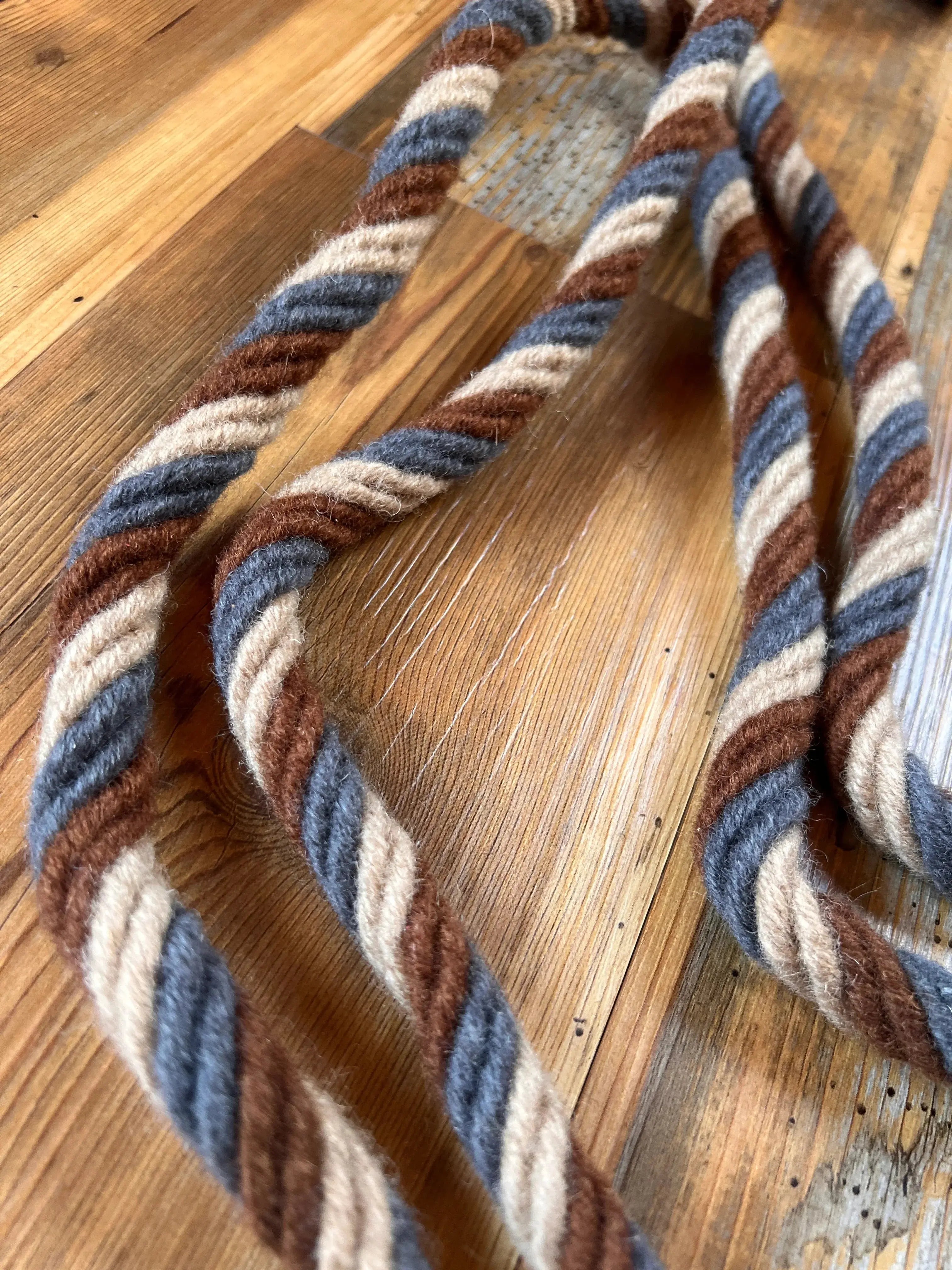 Dust & Denim Mohair Contest Reins - thick twisted striped rope 8 ft