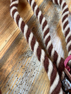 Rustic Mocha Mohair Contest Reins 8 Ft brown cream twisted rope leash pink leather attachment