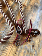Rustic Mocha Mohair Contest Reins 8 Ft with twisted rope leather accents metal clasps