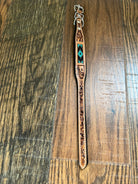Handcrafted Padded Leather Tooled Dog Collar With Teal Beading Dog