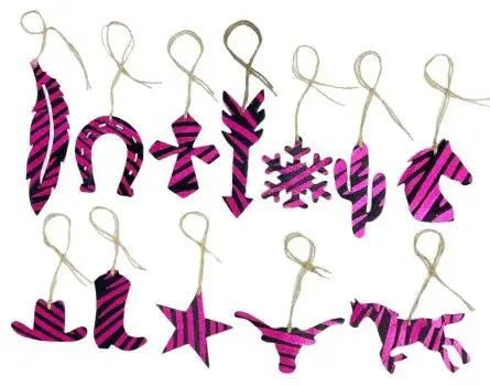 Pink Zebra Leather Cowhide Christmas Ornament - Sold Individually