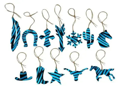 Blue Zebra Leather Cowhide Christmas Ornament - Sold Individually