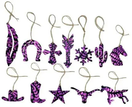 Pink Metallic Glitter Leather Cowhide Christmas Ornament - Sold Individually