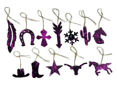 Pink/Black Acid Wash Leather Cowhide Christmas Ornament - Sold Individually