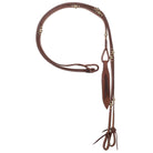 Brown leather horse halter with brass hardware on 8 Flat Leather Romal Reins