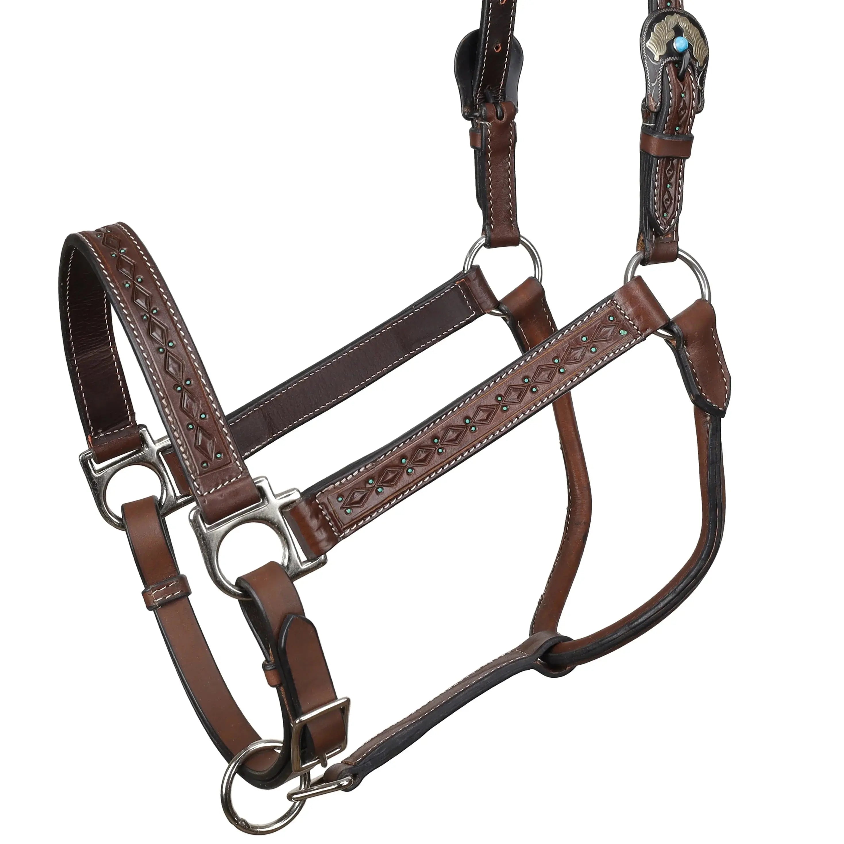 Diamond Argentina Cow Leather Halter Horse close up