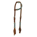 Argentina Cow Leather One Ear Headstall with Teal Rawhide Accents