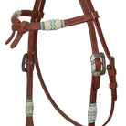 Aqua Rawhide Argentina cow leather horse halter with turquoise accents