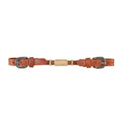 Tan leather Argentina cowhide belt with silver buckles and beige woven accent