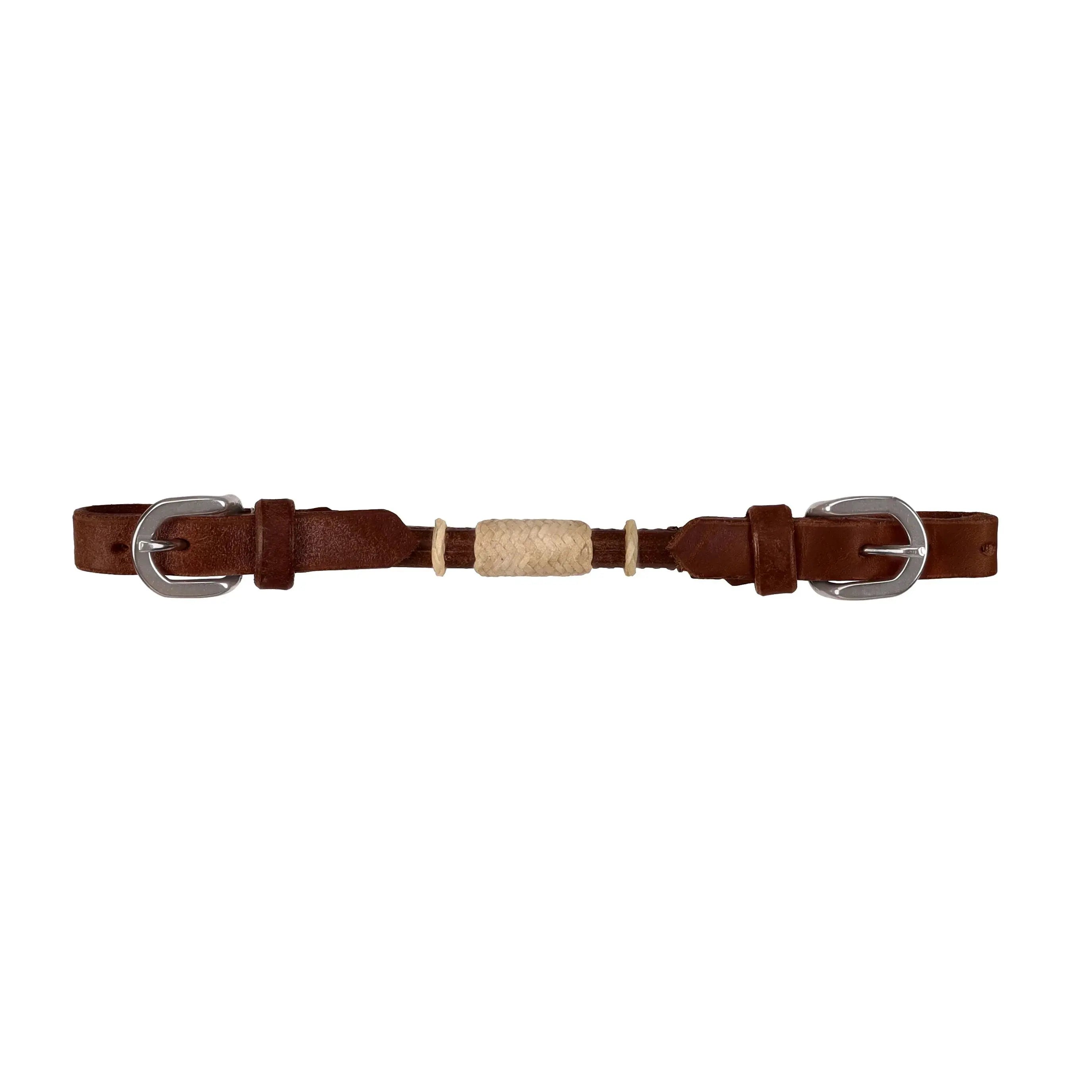 Oily brown Argentina cow leather belt with silver buckles and woven rope accent