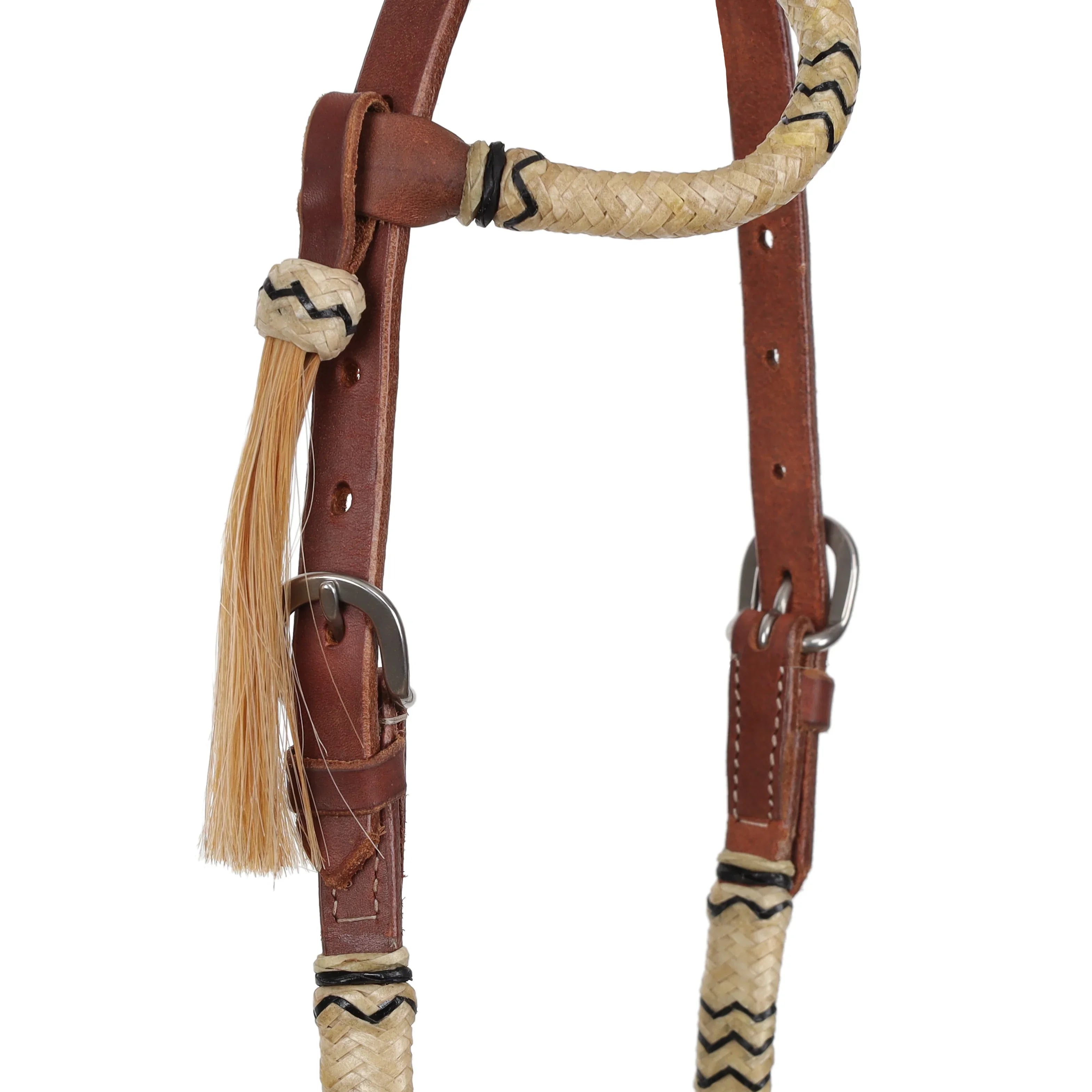 Rawhide Argentina cow leather mini pony one ear headstall with tan rope accents