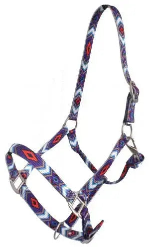 Premium Nylon Horse Sized Halter with Purple and Red Diamond Design Horse