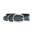 TEAL DAISY HAND-TOOLED PADDED LEATHER DOG COLLAR Dog