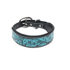 TEAL DAISY HAND-TOOLED PADDED LEATHER DOG COLLAR Dog