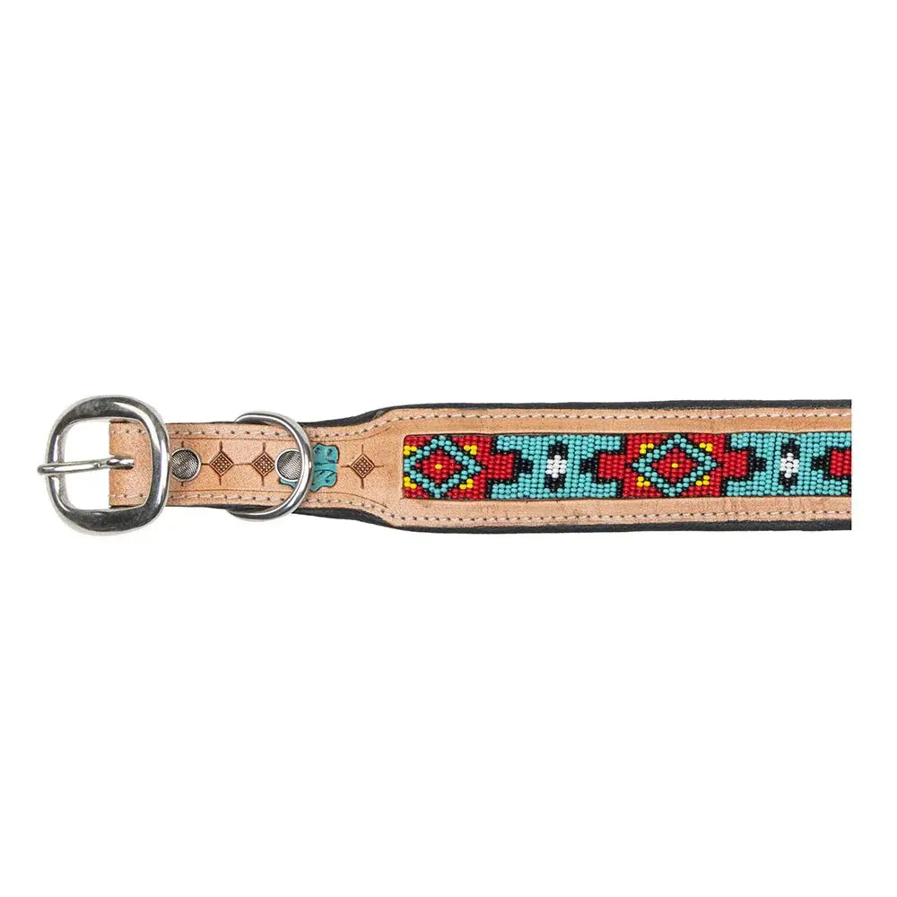 POPPY AZTEC HAND-TOOLED PADDED LEATHER DOG COLLAR Dog