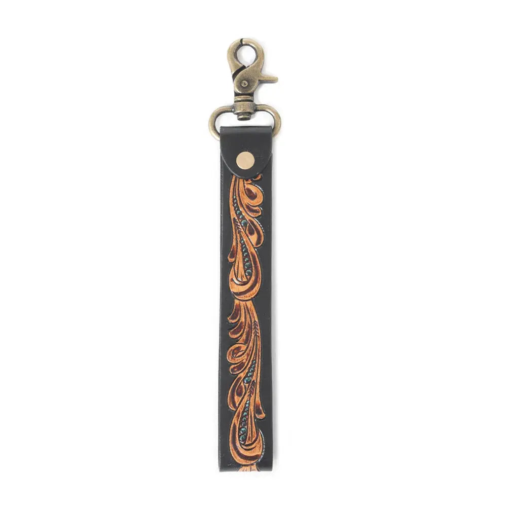 Blacksmith Trail Tooled Leather Key Fob in Canyon Ember