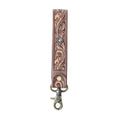 Spirit Stone Handtooled Leather Keyfob In Mahogany Brown