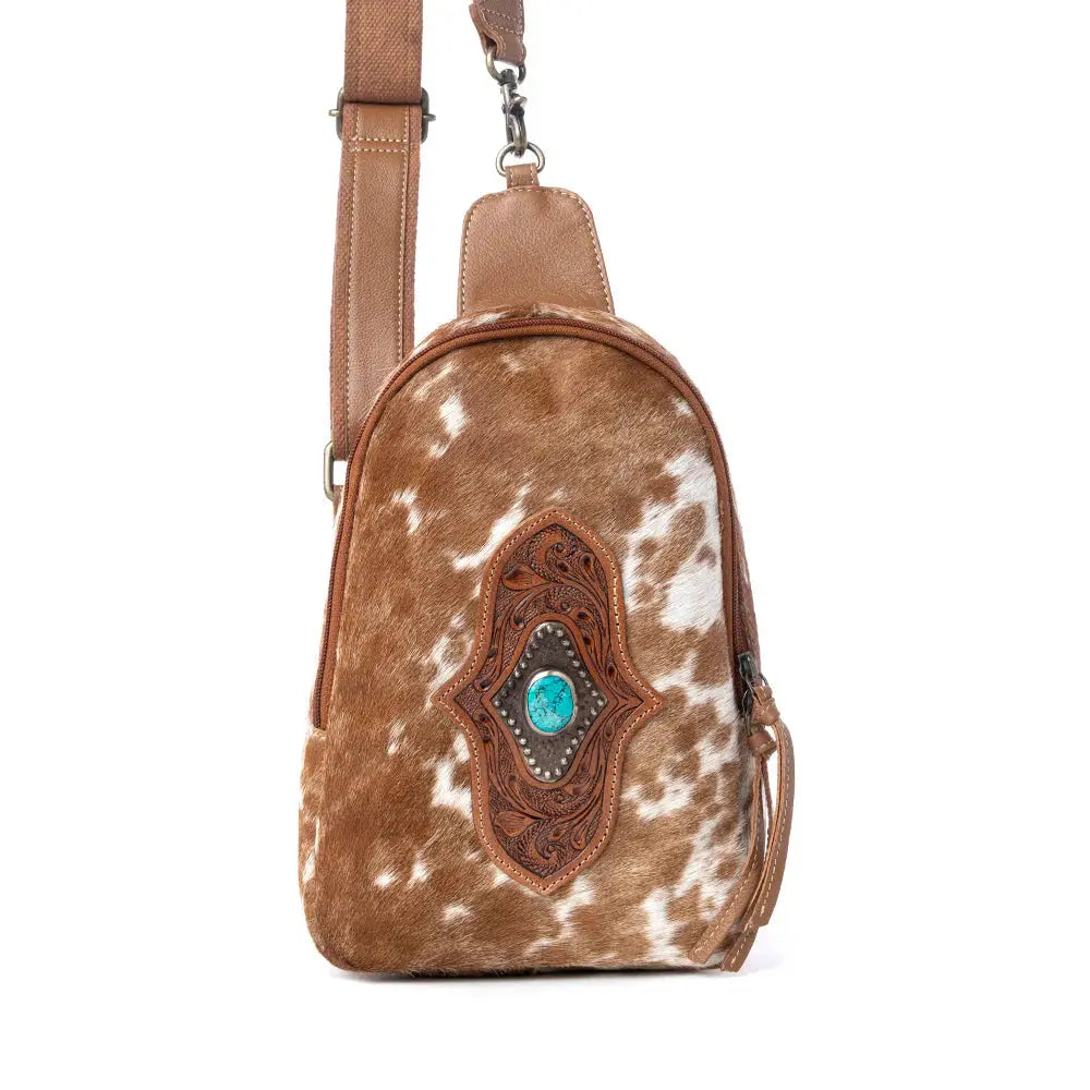 Horizon Vale Handtooled Hairon Leather Fanny Pack In Warm Caramel