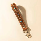 River Glen Handtooled Hairon Leather Key Fob In Honey Turquoise