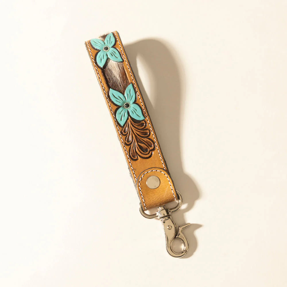 Painted Prairie Handtooled Leather Keyfob In Desert Lace